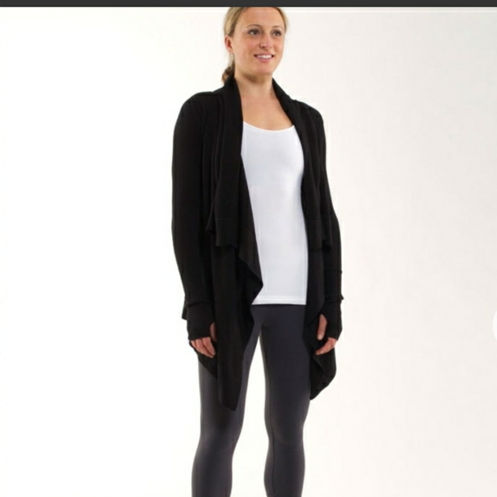 Lululemon Live Healthy Waterfall Open Front Wrap Cardigan Sweater Black Sz 10